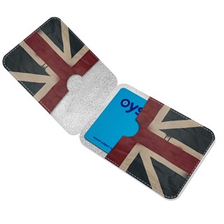 Leder Kartenhülle mit Foto des Union Jack, aufgeklappt