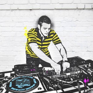 Foto Leinwand mit einem Foto von einem DJ in Pop Art Banksy Style
