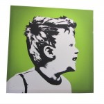 Pop Art Che bearbeitetes Foto eines Jungen auf grünem Hintergrund auf einer Foto Leinwand