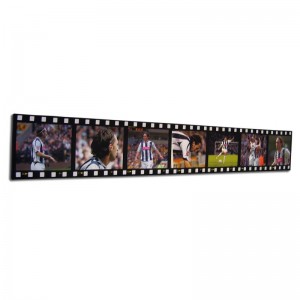 Eine Foto Leinwand mit Filmstreifen Collage mit sieben Fussballfotos