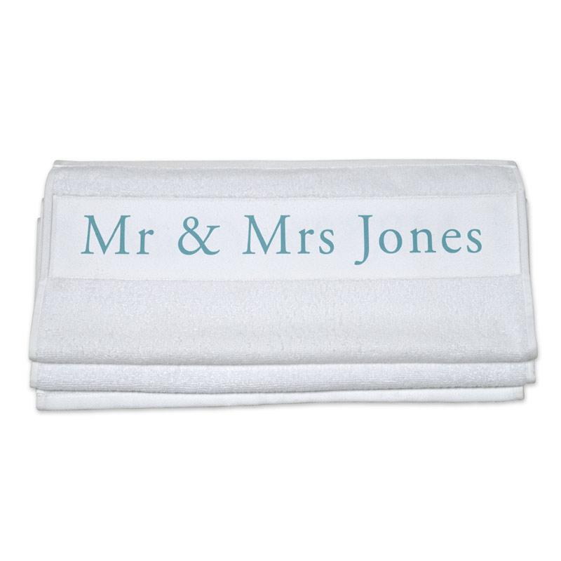 Handtuch bedruckt mit dem Schriftzug Mr und Mrs Jones