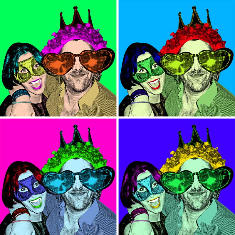 Pop Art Leinwand Warhol mit einem Foto eines Paares mit verrückten Brillen