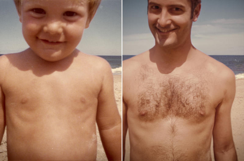 Damals und heute - Junge und Mann am Strand