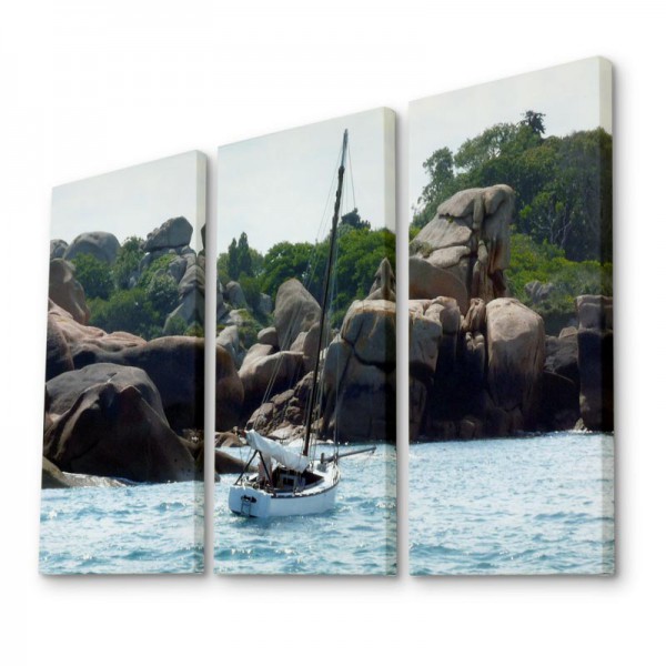 Dreiteilige Leinwand mit Foto von Boot und Meer